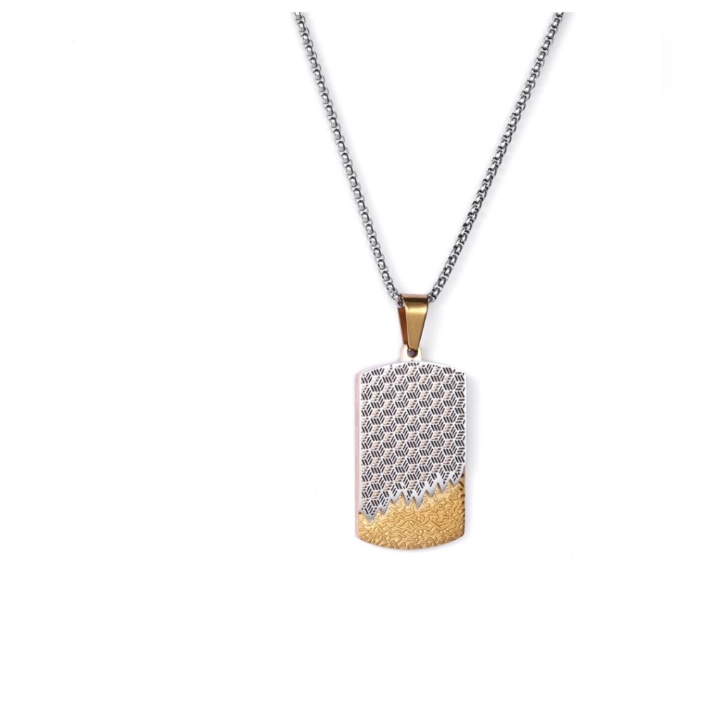 Stainless Steel Two Tone Drip geometric textured Pendant dogtag‎ Necklace new